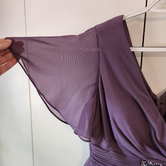 Jessica Howard Purple Layered Wrap Bodice with Ruched Rhinestoned Waist | Size 6 - Picture 4 of 9